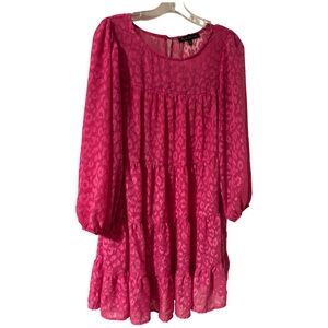 Ryan Michelle Boho Bright Pink Barbiecore Tiered Long-Sleeve Casual Dress Size M